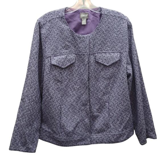 Chico's Tweed Textured Button Front Jacket Cotton Blend Purple Size 2 US Large - Picture 1 of 10